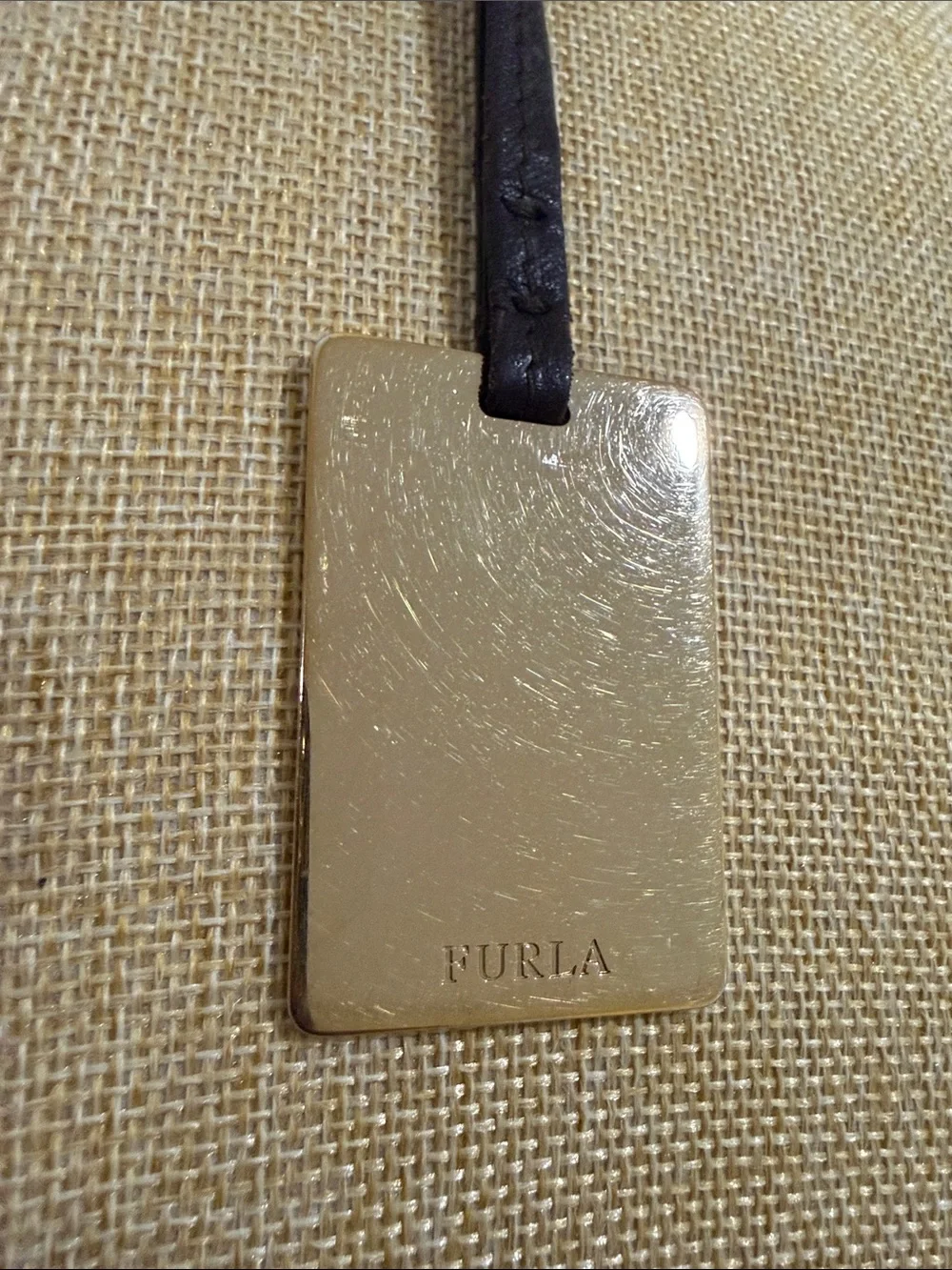Authentic Furla Bag Charm Gold plated with Brown leather strap collectible